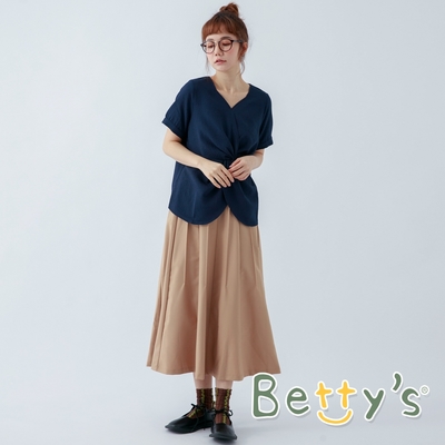 betty’s貝蒂思　純色車褶傘狀長裙 (卡其)