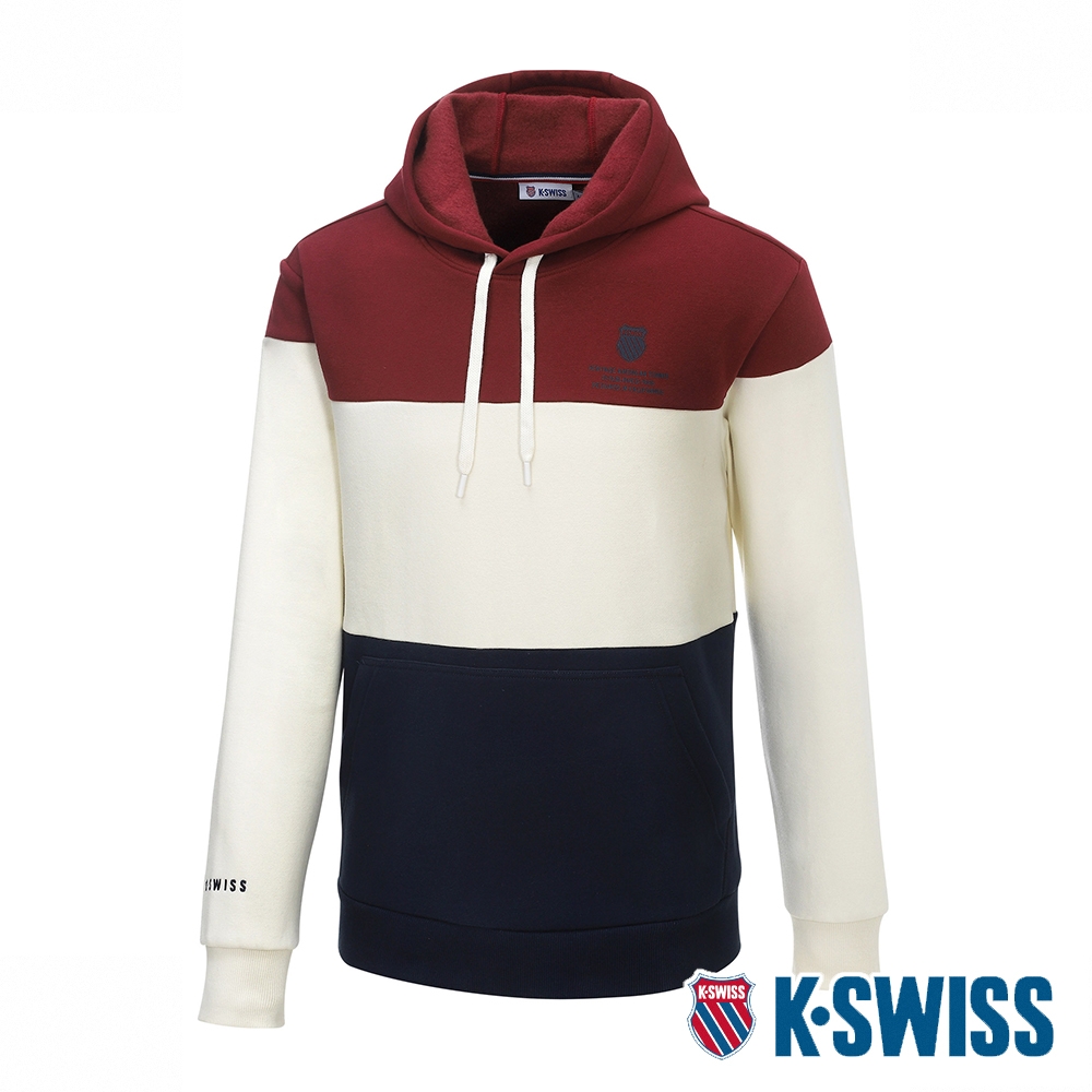 K-SWISS Panel  Hoodie刷毛連帽上衣-男-紅/藍/白