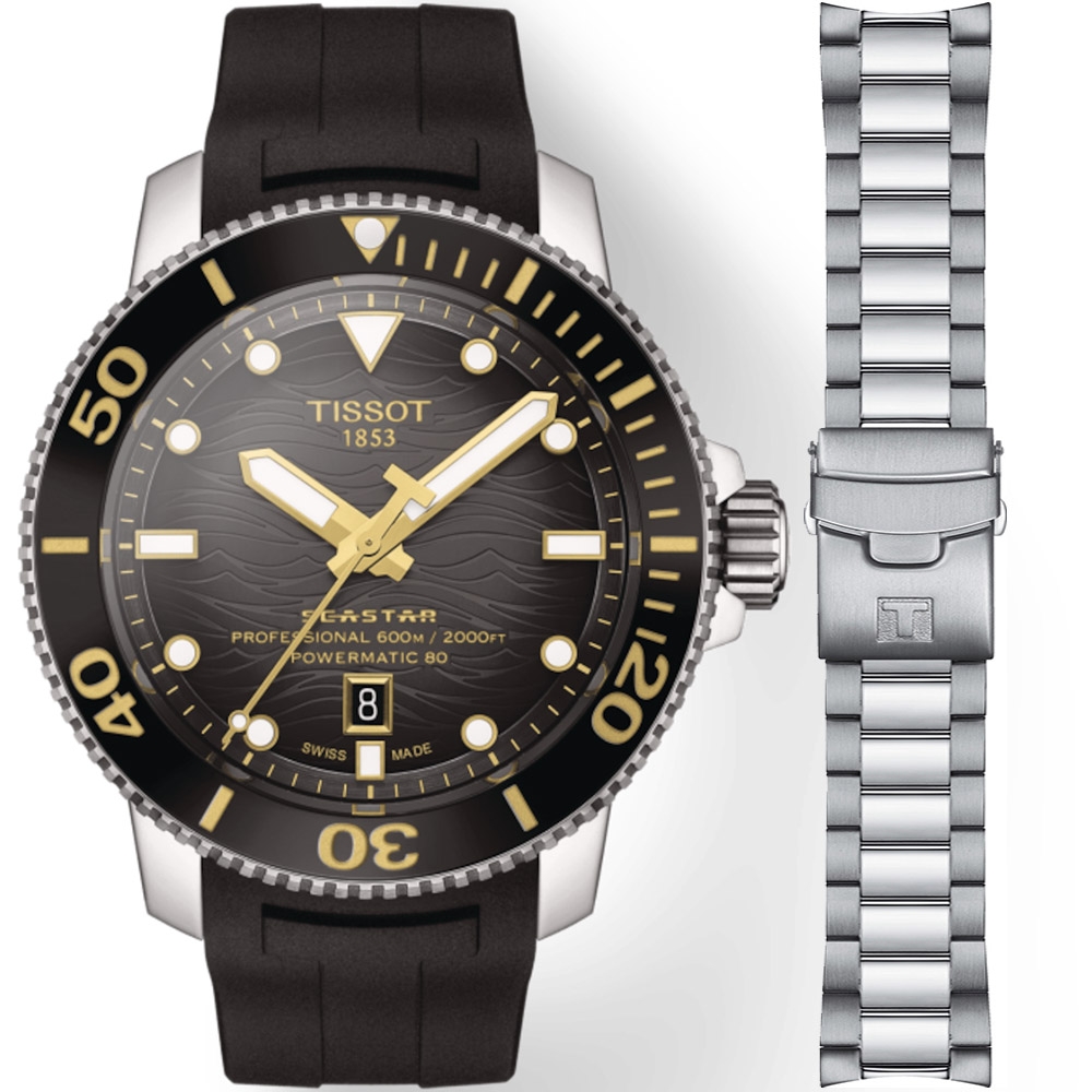 TISSOT 天梭官方授權 Seastar2000 海星排氦閥裝置600米潛水機械錶組-T1206071744101