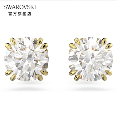 SWAROVSKI 施華洛世奇 Constella 耳釘圓形切割 白色 鍍金色色調