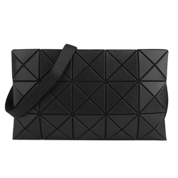 ISSEY MIYAKE  BAOBAO 皮質幾何方格3x5斜背扁包((霧面黑)