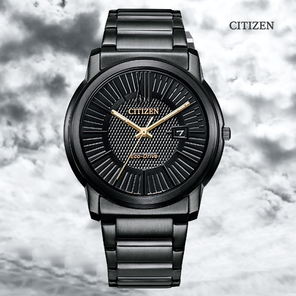 CITIZEN 星辰 PAIR 光動能時尚簡約潮男腕錶-黑面 鋼帶42mm AW1217-83E 防水50米