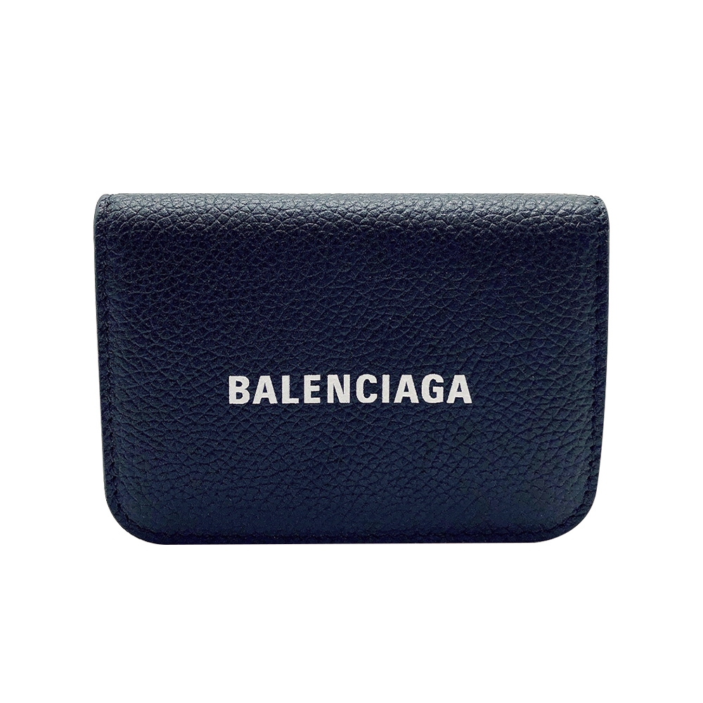 Balenciaga 經典Logo牛皮壓釦三折Mini短夾(593813-黑)