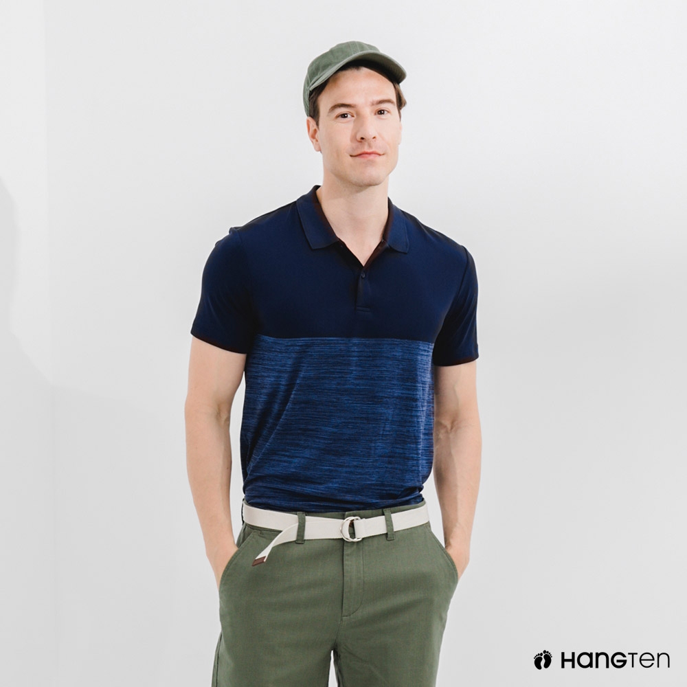 Hang Ten-男裝-恆溫多功能-銀纖維無縫涼感抗菌除臭短袖POLO衫-深藍色