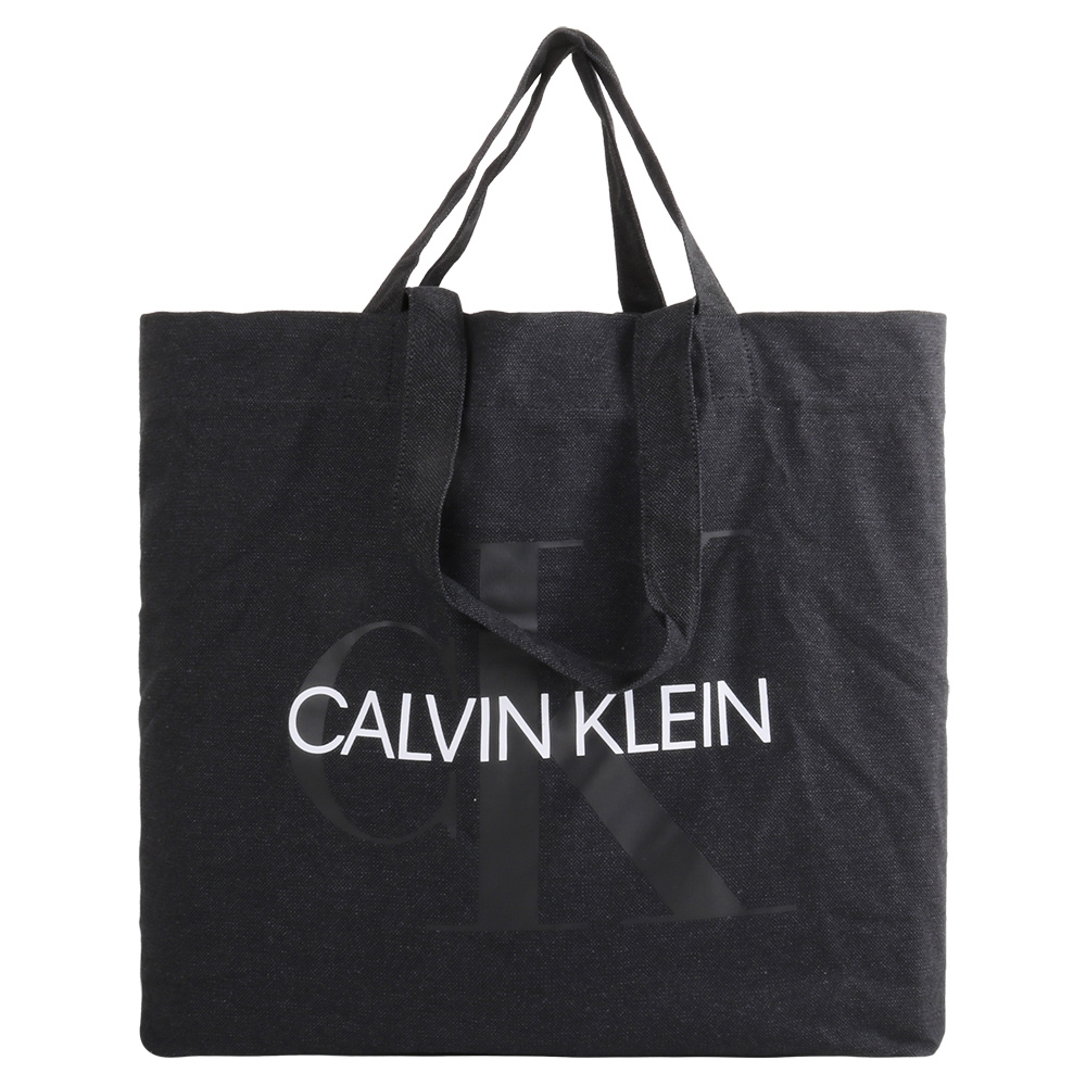Calvin Klein  雙提把可肩背/手提帆布大購物包(黑)
