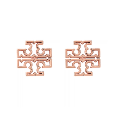 TORY BURCH BRITTEN仿舊復古簍空顛倒雙T設計穿式耳環(玫瑰金)