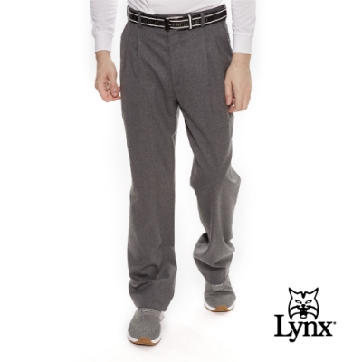 【Lynx Golf】男款歐洲進口布料伸縮腰頭質感毛料雙折西裝長褲-灰色
