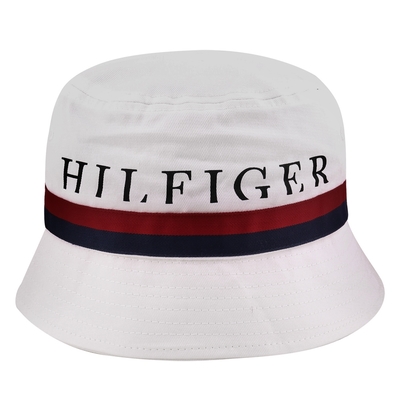 TOMMY HILFIGER- 經典紅藍槓條TOMMY字母漁夫帽(白)S~M