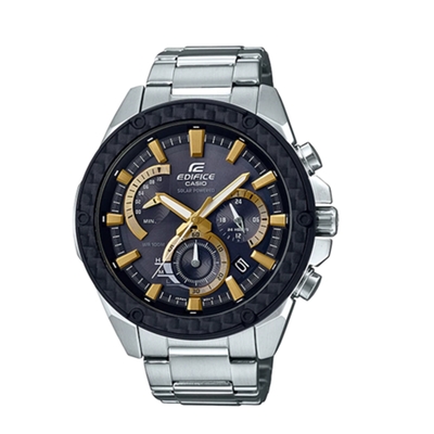 CASIO卡西歐 小格紋重金屬太陽能時計男腕錶-黃x48mm EQS-910D-1B