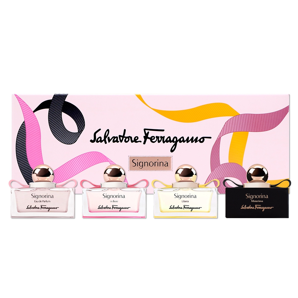 Salvatore Ferragamo菲拉格慕 Signorina 經典女伶迷你香水禮盒 5ml*4入 (芭蕾女伶+花漾伊人+晨光綻放+玄魅伊人)