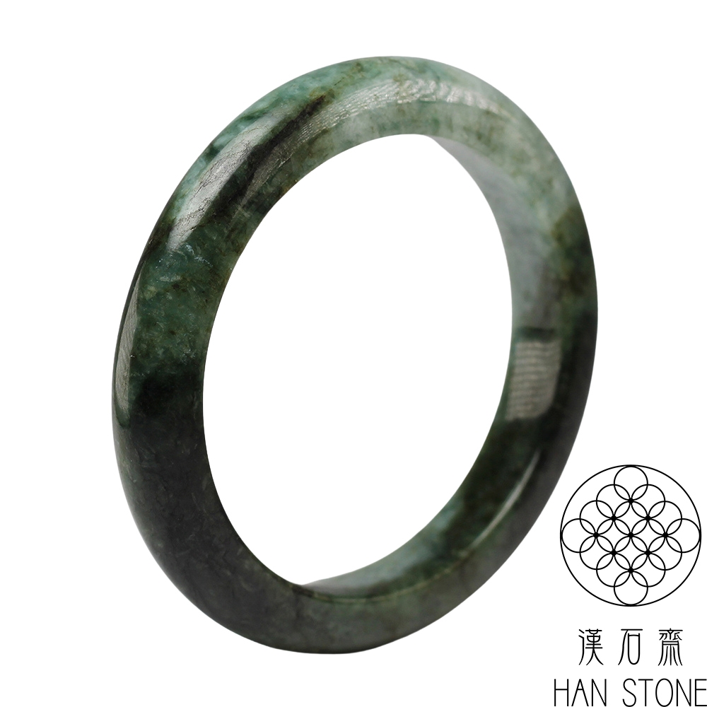 【漢石齋】天然翡翠A貨 手鐲玉鐲 飄花種 福 利 品(手圍16.8/版寬10mm)