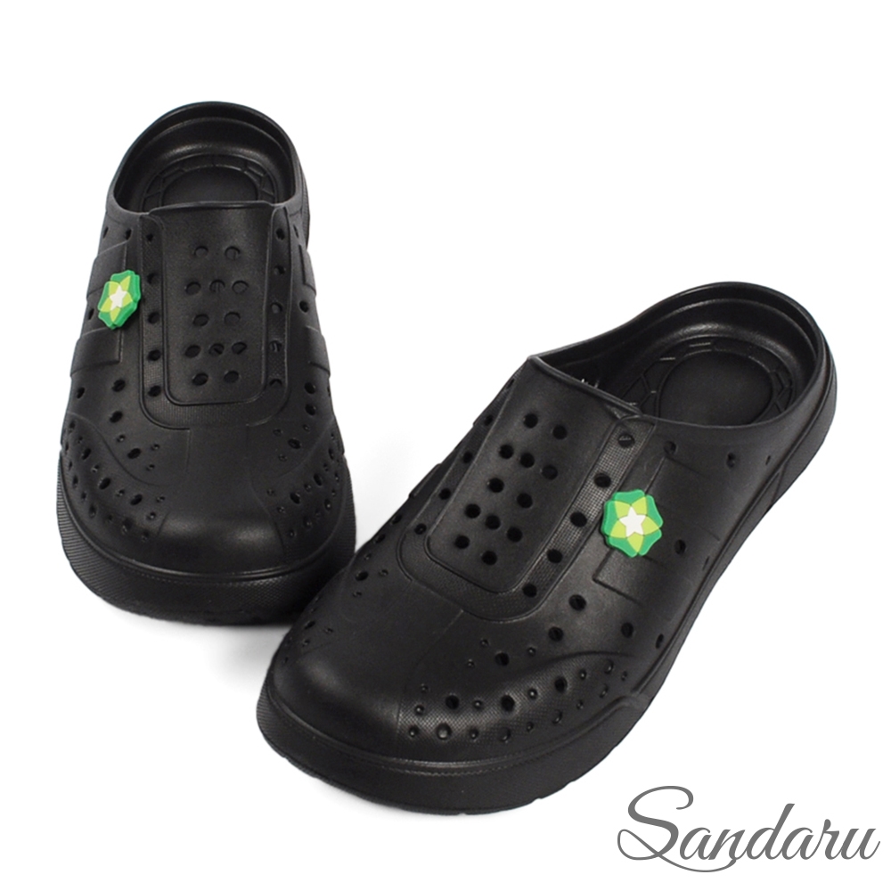 山打努SANDARU-大尺碼鞋 拖鞋 前包洞洞防水輕量拖鞋-黑