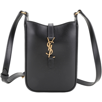 YSL Saint Laurent LE 5A7 滑面小牛皮斜背手機包(黑色)