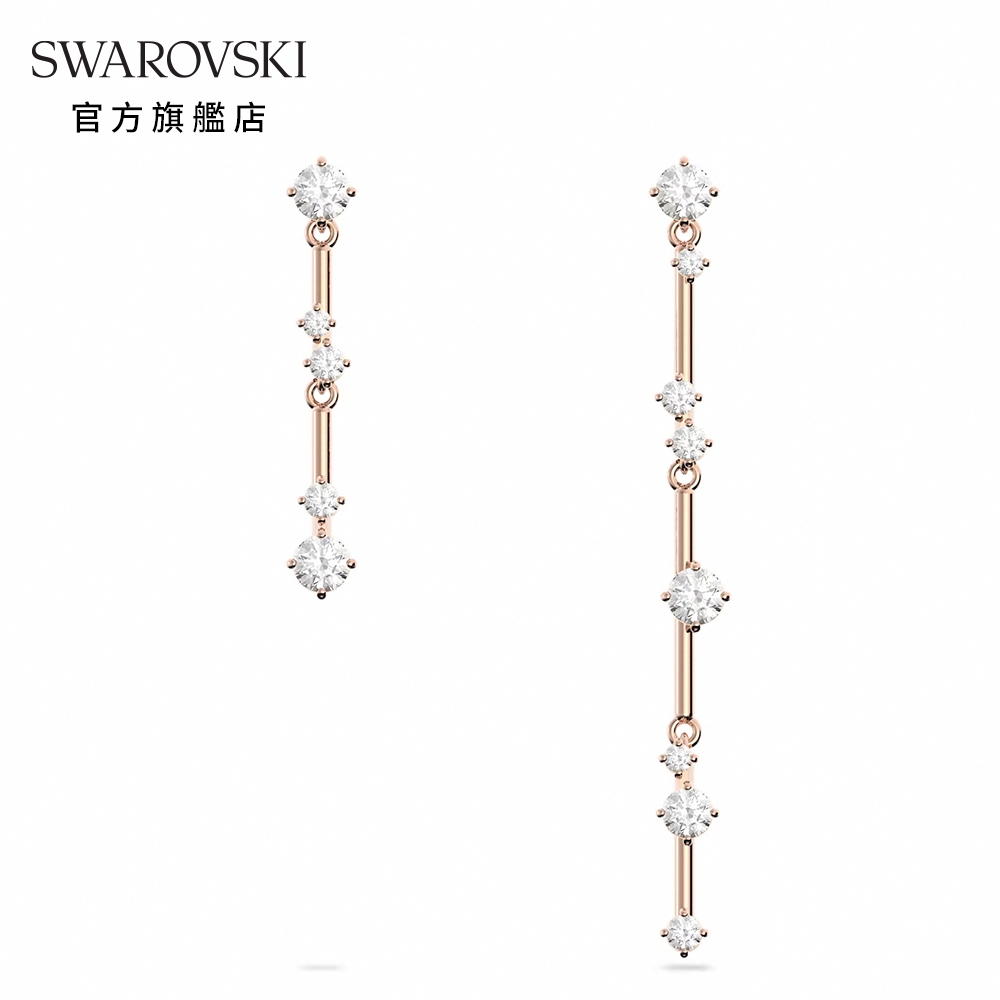 SWAROVSKI 施華洛世奇 Constella 水滴形耳環 非對稱設計, 混合圓形切割, 白色, 鍍玫瑰金色調