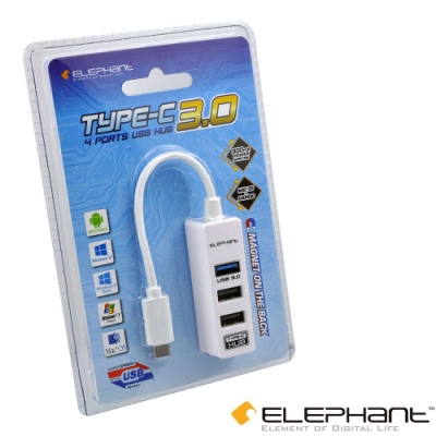 ELEPHANT TYPE-C四埠USB3.0HUB(WEH-1006W)