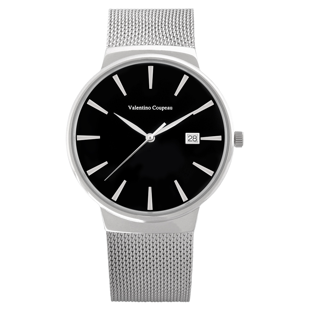 Valentino Coupeau 范倫鐵諾 古柏 時尚極簡設計腕錶【銀色/米蘭/黑釘】