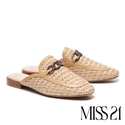 MISS 21 慵懶度假風木紋鍊條 草編穆勒鞋