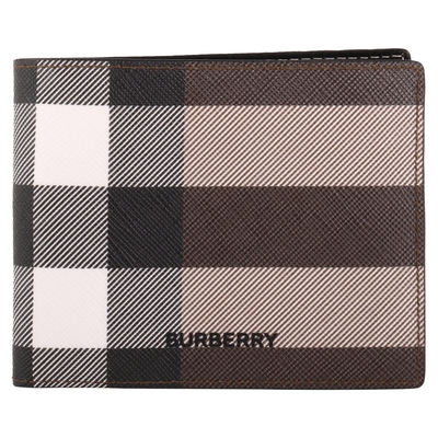 BURBERRY- 經典PVC 大格紋對開透明層短夾(棕x卡其格)