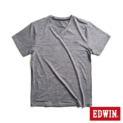 EDWIN 涼感V領LOGO短袖T恤-男-麻灰色
