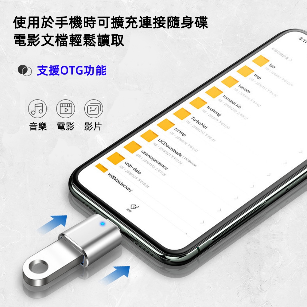 月陽鋁合金Type-C公轉USB3.0母帶LED燈支援OTG轉接頭(CTU30) | 音源線