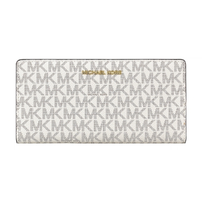 MICHAEL KORS JET SET Slim金字LOGO PVC 9卡扣式長夾(大/香草)