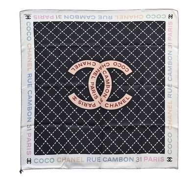 CHANEL 經典LOGO印花絲巾/方巾(黑色)