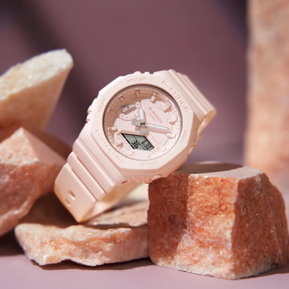 CASIO卡西歐 G-SHOCK 簡約輕薄 純色時尚 玫瑰石英粉 八角形錶殼 GMA-S2100BA-4A_42.9mm