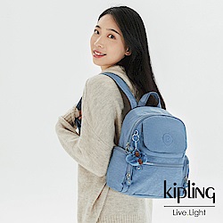 Kipling 氣質粉嫩藍多口袋拉鍊後背包-MATTA