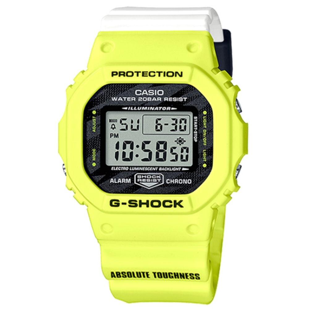 CASIO 卡西歐TEAM G-SHOCK黃白撞色超吸睛錶-閃電黃色(DW-5600TGA-9