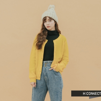 H:CONNECT 韓國品牌 女裝-羅紋排扣針織上衣-黃