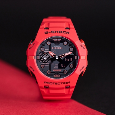 CASIO 卡西歐 G-SHOCK 藍牙連線 碳纖維核心防護雙顯手錶 送禮推薦-火焰紅 GA-B001-4A