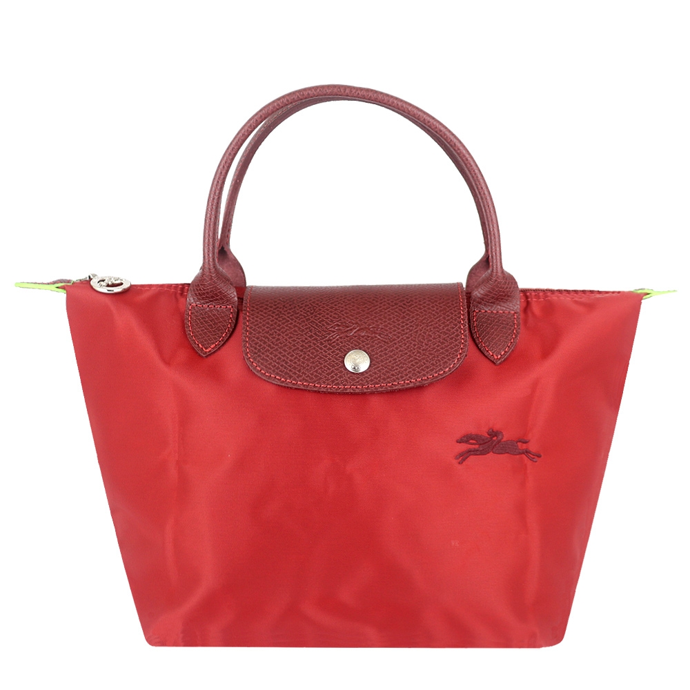 Longchamp LE PLIAGE 棗紅色再生尼龍刺繡短把水餃包(小)