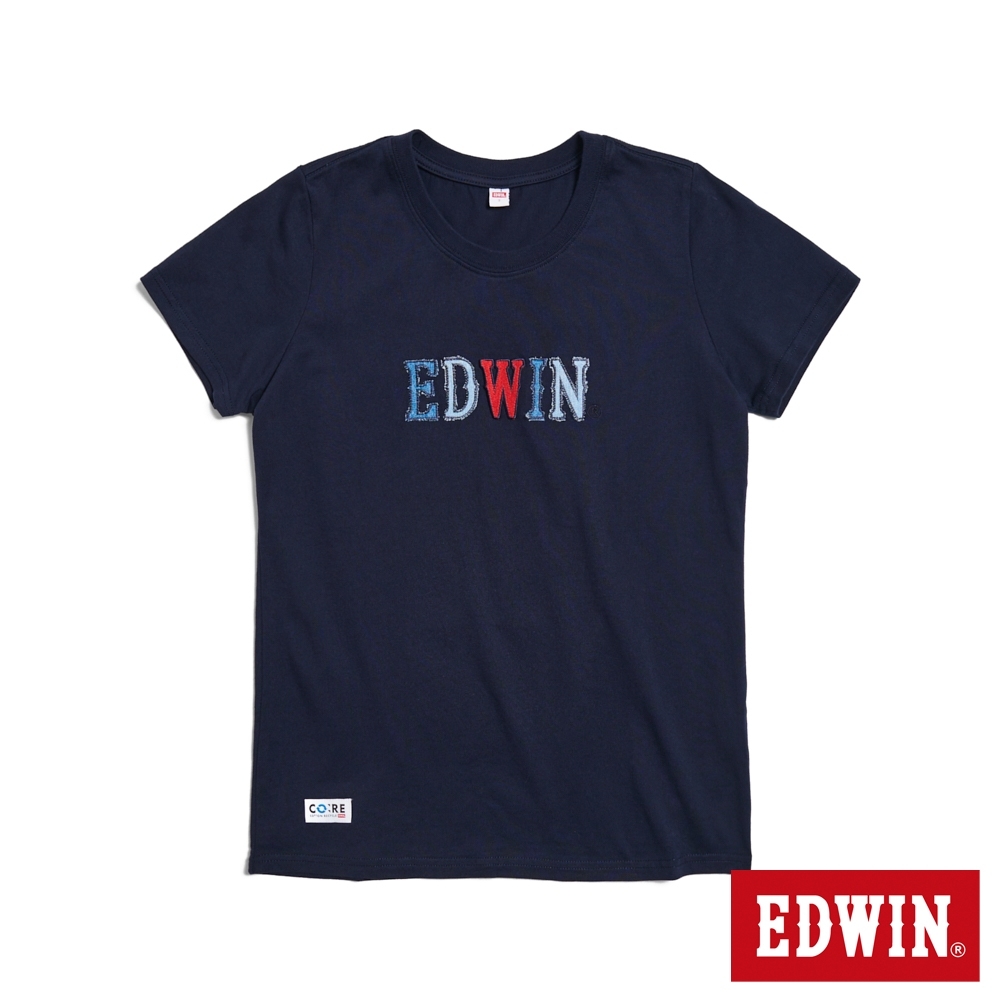 EDWIN 再生系列 CORE 英文字母印花短袖T恤-女-丈青色