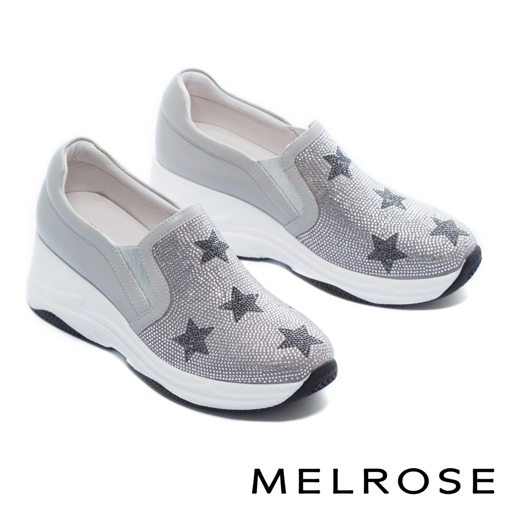 休閒鞋 MELROSE 時尚閃耀雙色晶鑽星星厚底休閒鞋－灰