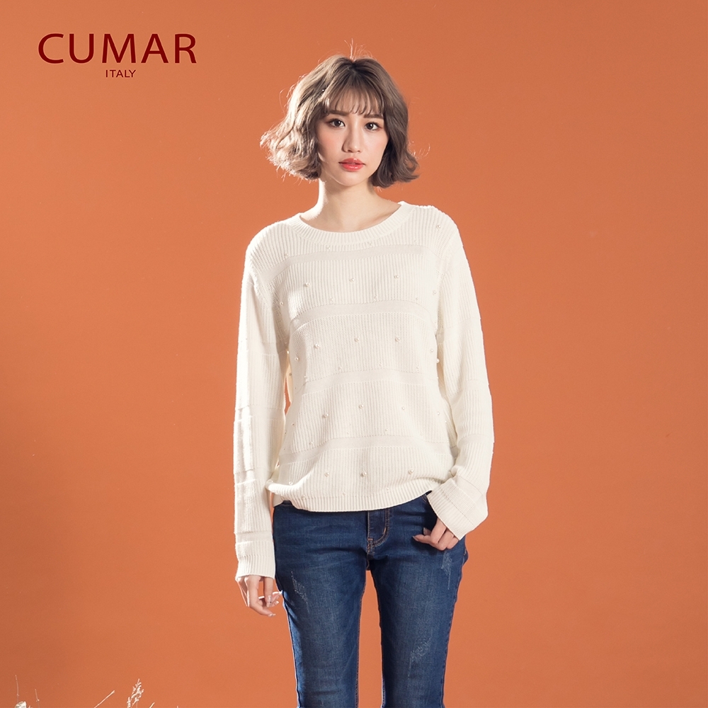 【CUMAR】點點珠飾造型長袖-針織衫(三色/版型合身)