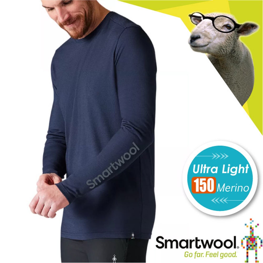 SmartWool 男 Merino Sport 150 抗菌控溫羊毛長袖排汗衣(經典LOGO)/彈性透氣T恤_深藍