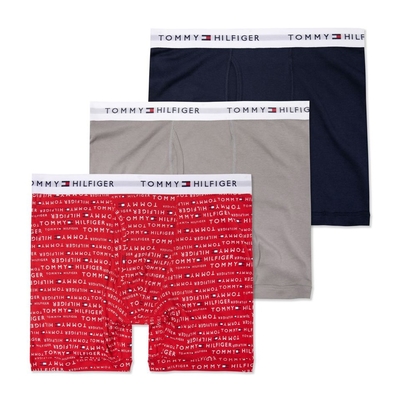 Tommy Hilfiger 舒適長版文字貼身四角內褲三件組-混色