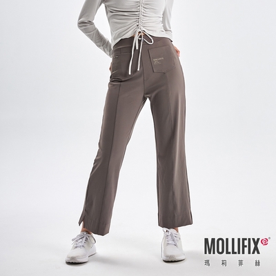 Mollifix 瑪莉菲絲 側開衩立體摺線百搭靴型褲、瑜珈服、Legging (摩卡咖)