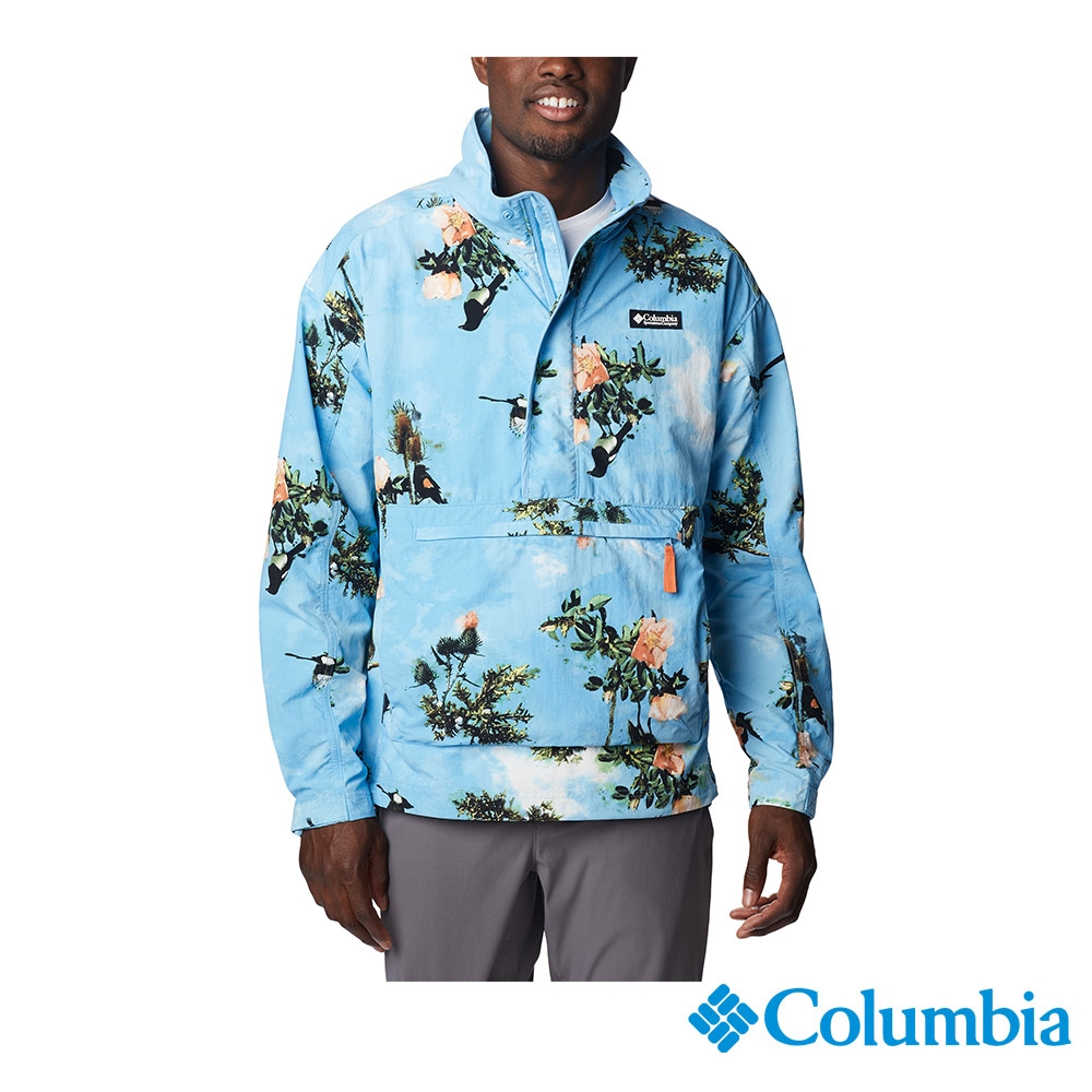 Columbia 哥倫比亞 男款-UPF50防潑半開襟上衣-藍印花 UWE74950IF / S23
