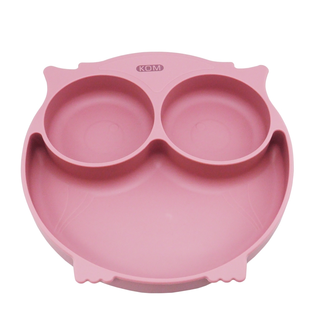 兒童矽膠餐盤-貓頭鷹-玫瑰粉
