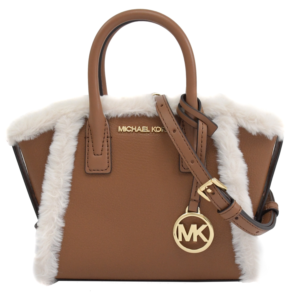 MICHAEL KORS AVRIL 金屬LOGO絨毛裝飾迷你兩用手提包(咖)