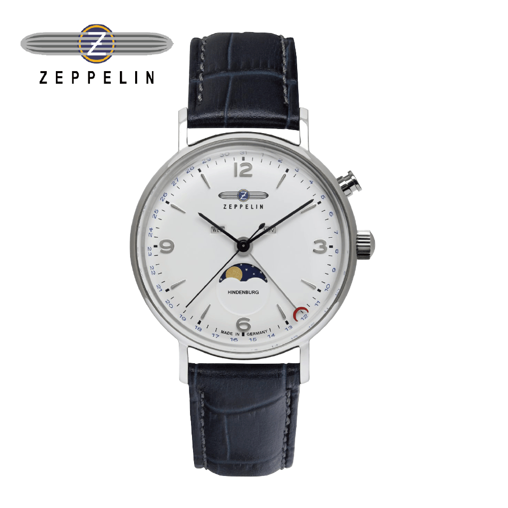 齊柏林飛船錶 Zeppelin 80761 多功能白盤月相石英錶 41mm 男/女錶