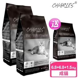 CHARLES 查爾斯低敏貓糧 2包超值組 6.8kg 送 1.5kg 活力成貓 體態貓 (深海鮮魚+雙鮮凍乾)
