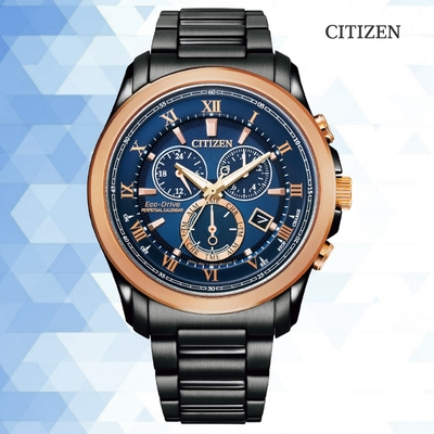 CITIZEN 星辰 GENTS 亞洲限定 光動能 碼錶計時 三眼潮男腕錶-43mm BL5546-81L 藍面