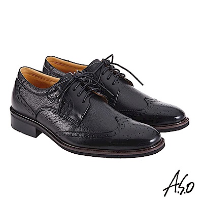 A.S.O職場通勤 萬步健康鞋 異材質搭配紳士鞋-黑