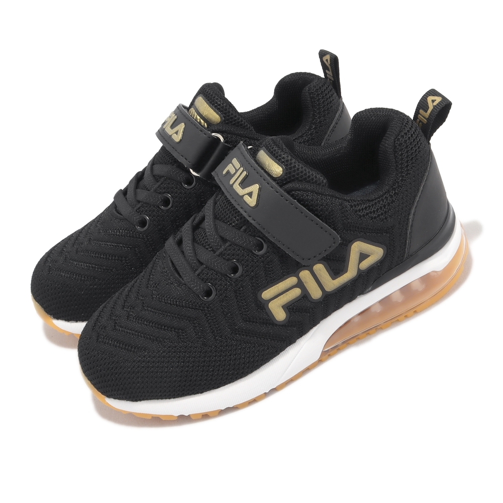 Fila 童鞋 J807X 中童 大童 慢跑鞋 黑 白 金 魔鬼氈 緩震 運動鞋 小朋友 3J807X019