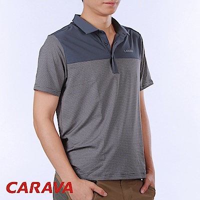 CARAVA《男條紋排汗POLO衫》(深灰藍)