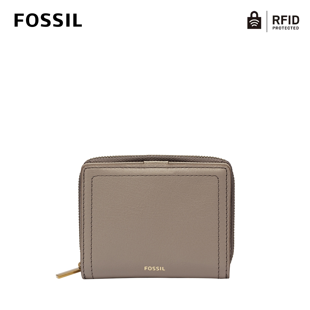 FOSSIL Logan 迷你多功能真皮RFID防盜短夾-米灰色 SL7923788