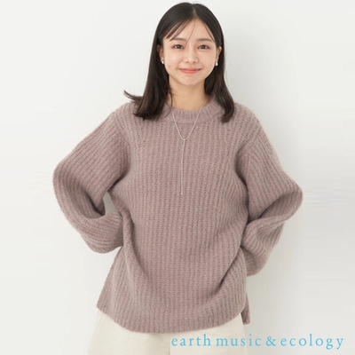 earth music   蓬鬆混紗線中長版圓領針織衫