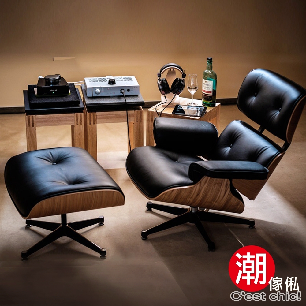 【C'est Chic】Eames Lounge Chair & Ottoman 牛皮復刻版-黑